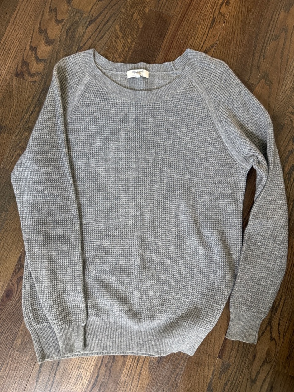 Madewell 100% Cashmere Gray Waffle-Knit Crewneck Sweater - Women's